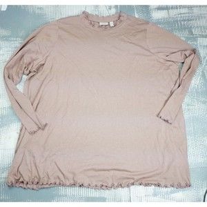 LOGO blouse womens XXXL  soft pink mock neck lettuce hem long sleeve fitted knit
